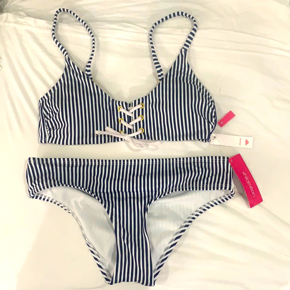 Navy and white stripe bikini - small
